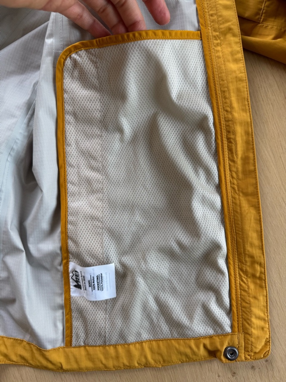 REI Women’s Mustard Yellow Hooded Rain Jacket - Picture 4 of 7